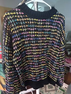NWT - Loveriche Black Sweater with Multicolor Pastel Pattern